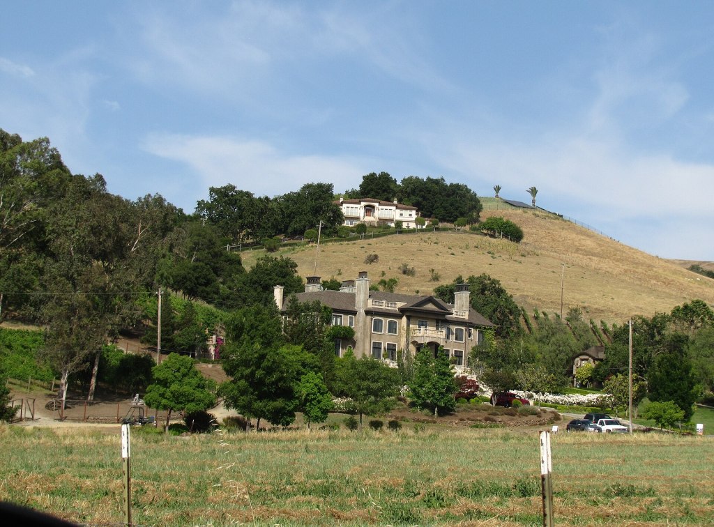 Green foothills of the Diablo Range seen from East Main Avenue in Morgan Hill, California, near the Calaveras Fault